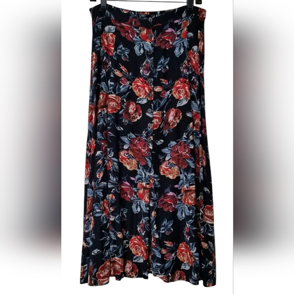 Vintage floral button down skirt large